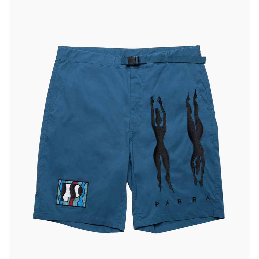 BY PARRA - ZEBRA STRIPED P SHORTS - TEAL